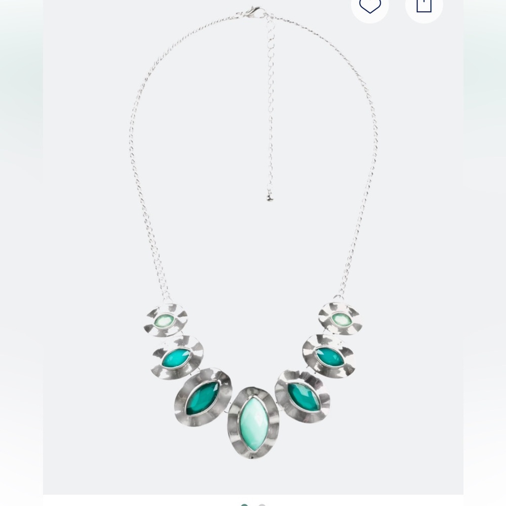 Bancroft Silver & Green Statement Necklace – Turquoise Stone – One Size